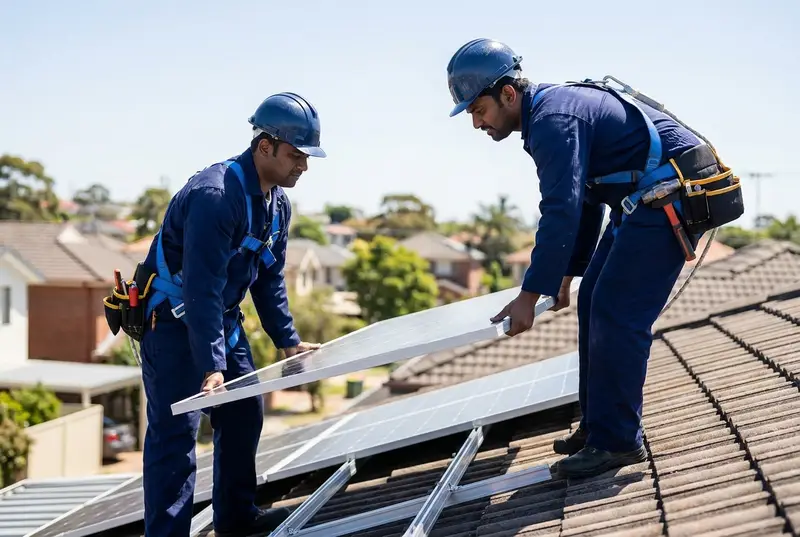 Naira Solar technicians installing solar panels on a residential rooftop